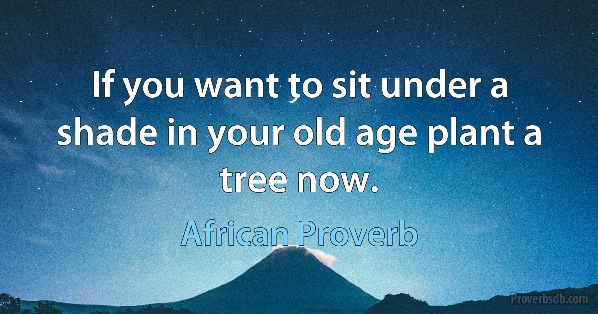 If you want to sit under a shade in your old age plant a tree now. (African Proverb)