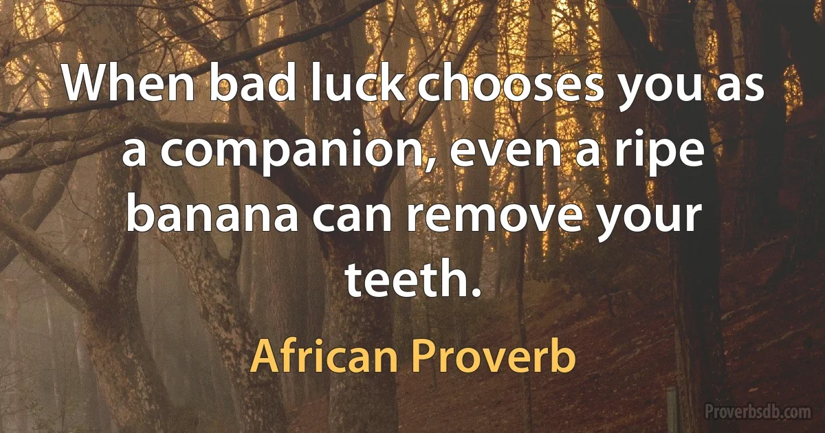 When bad luck chooses you as a companion, even a ripe banana can remove your teeth. (African Proverb)