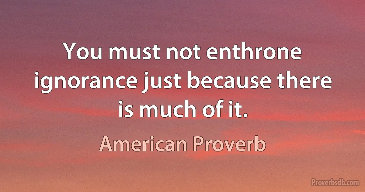 You must not enthrone ignorance just because there is much of it. (American Proverb)