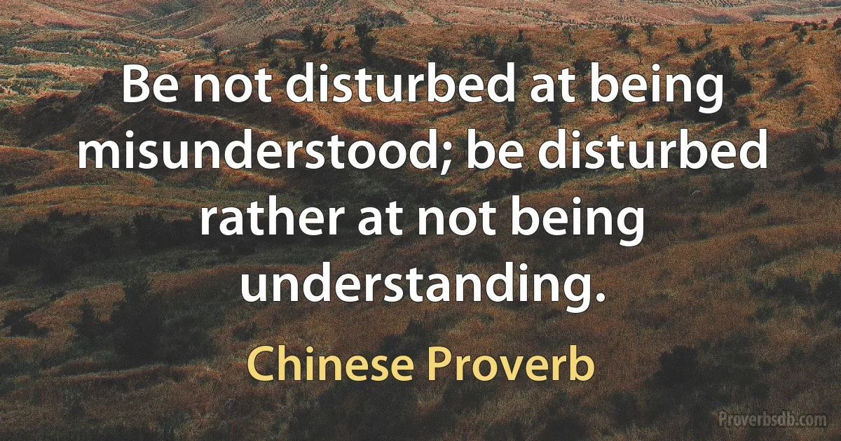 Be not disturbed at being misunderstood; be disturbed rather at not being understanding. (Chinese Proverb)