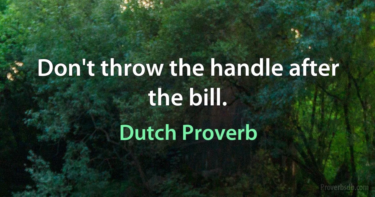 Don't throw the handle after the bill. (Dutch Proverb)