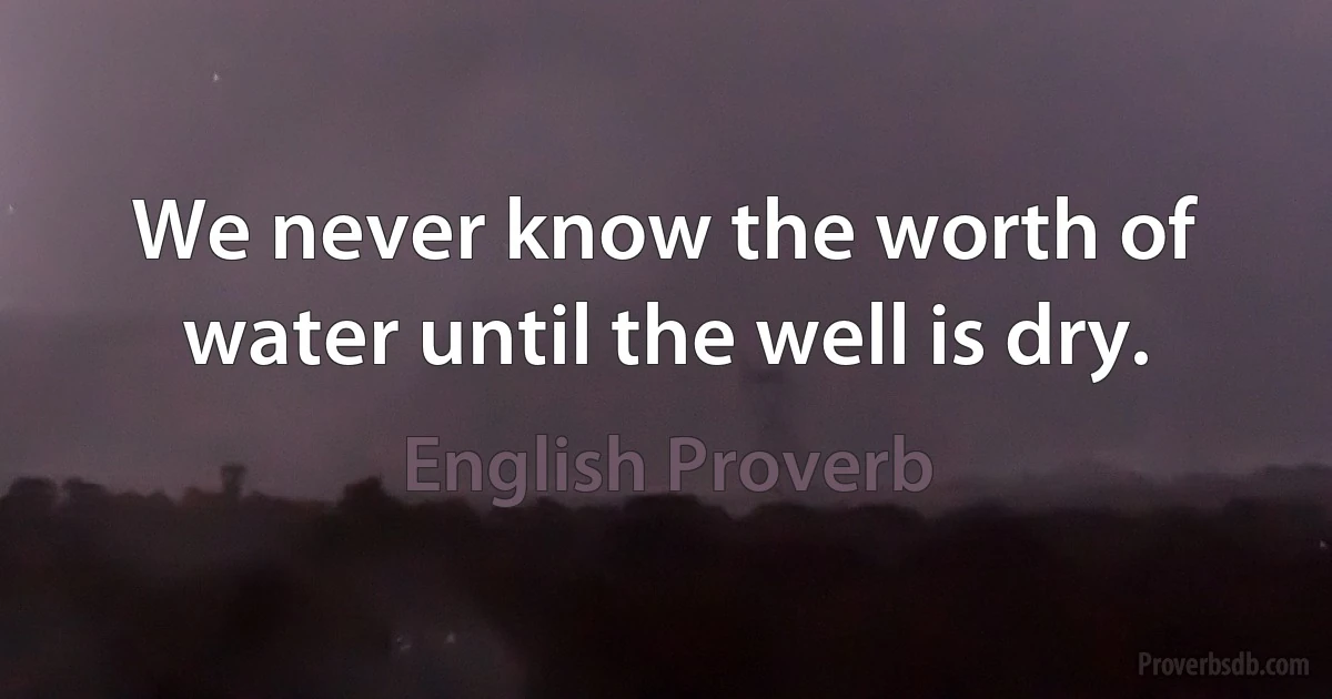 We never know the worth of water until the well is dry. (English Proverb)