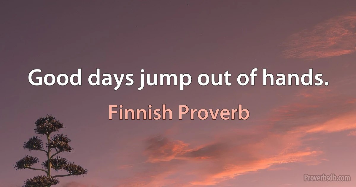 Good days jump out of hands. (Finnish Proverb)