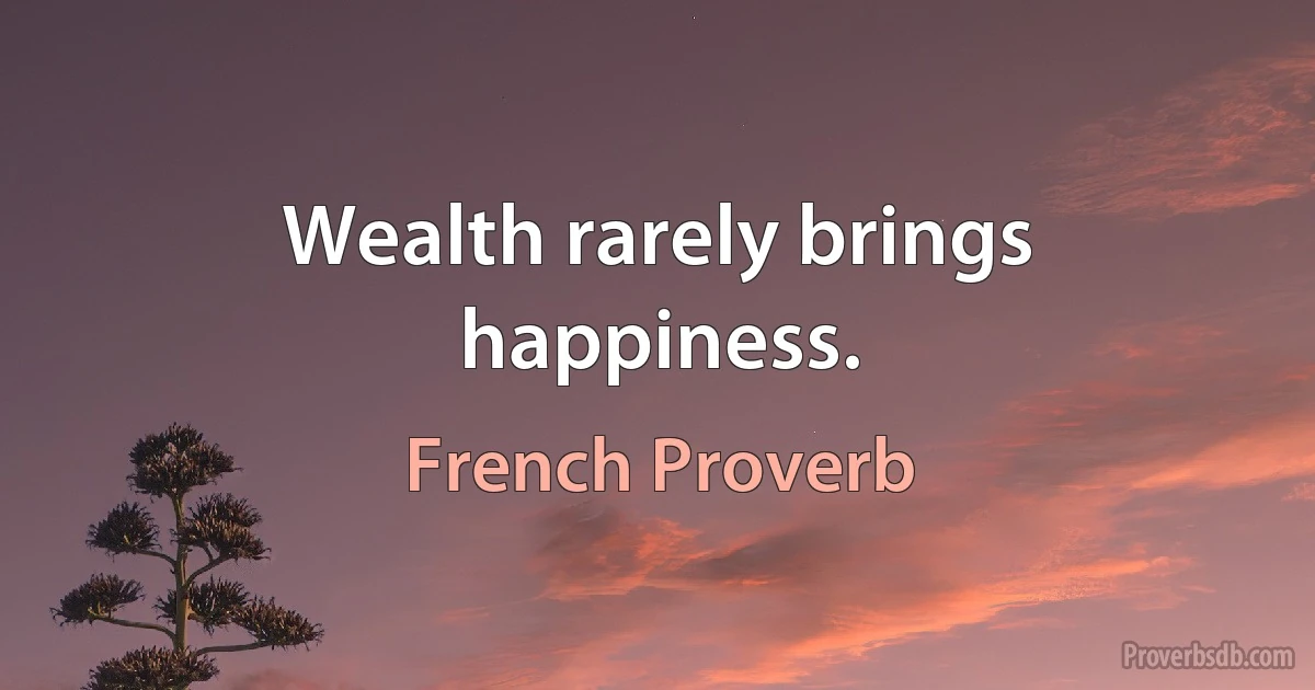 Wealth rarely brings happiness. (French Proverb)