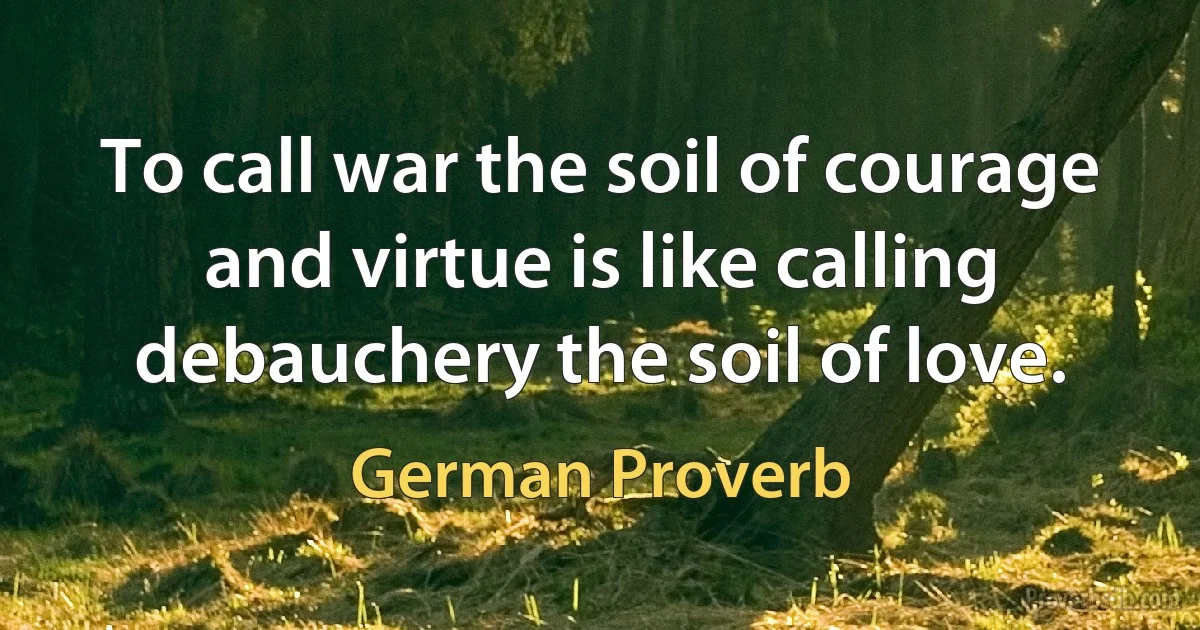 To call war the soil of courage and virtue is like calling debauchery the soil of love. (German Proverb)