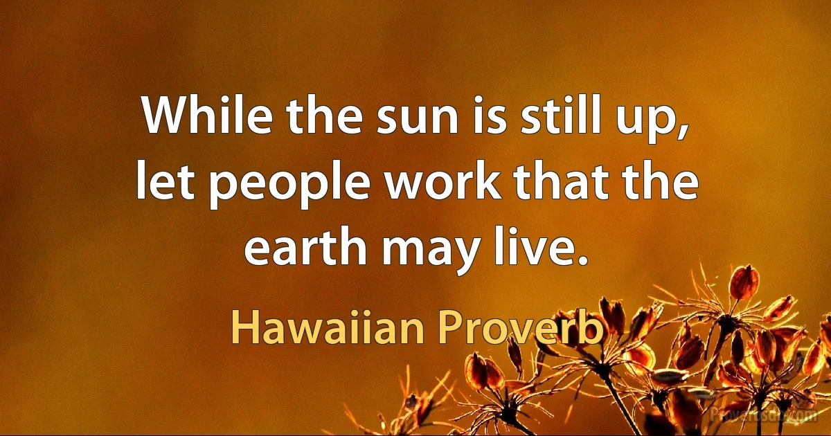 While the sun is still up, let people work that the earth may live. (Hawaiian Proverb)