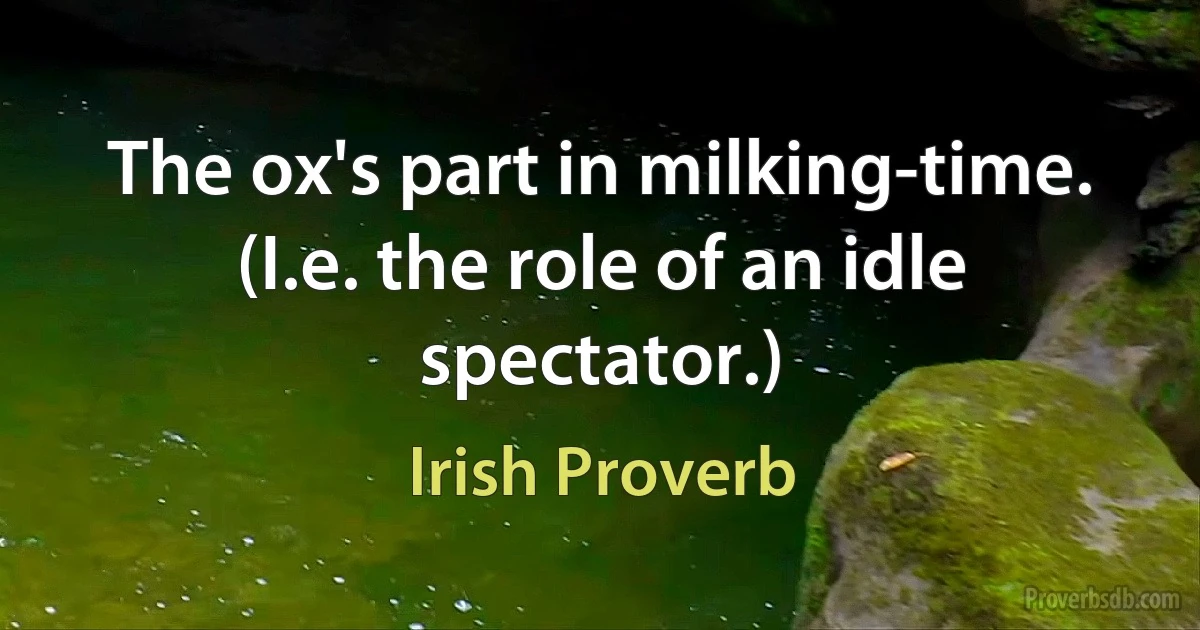 The ox's part in milking-time. (I.e. the role of an idle spectator.) (Irish Proverb)