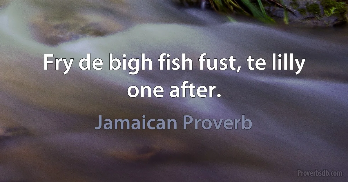 Fry de bigh fish fust, te lilly one after. (Jamaican Proverb)