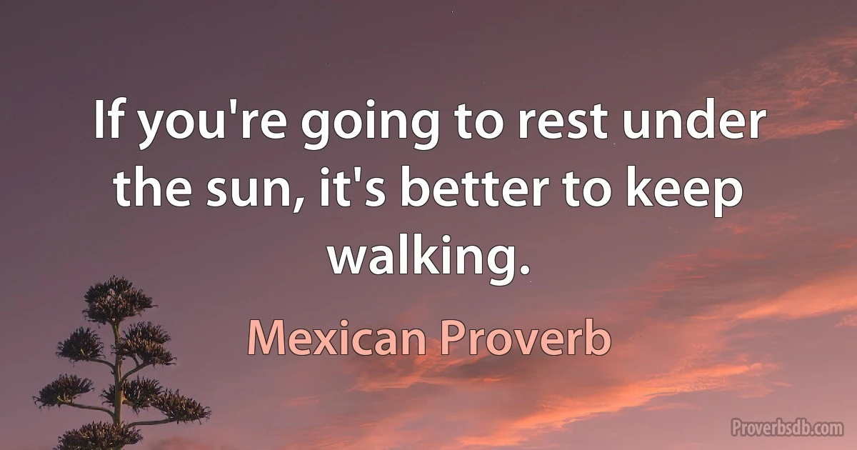 If you're going to rest under the sun, it's better to keep walking. (Mexican Proverb)