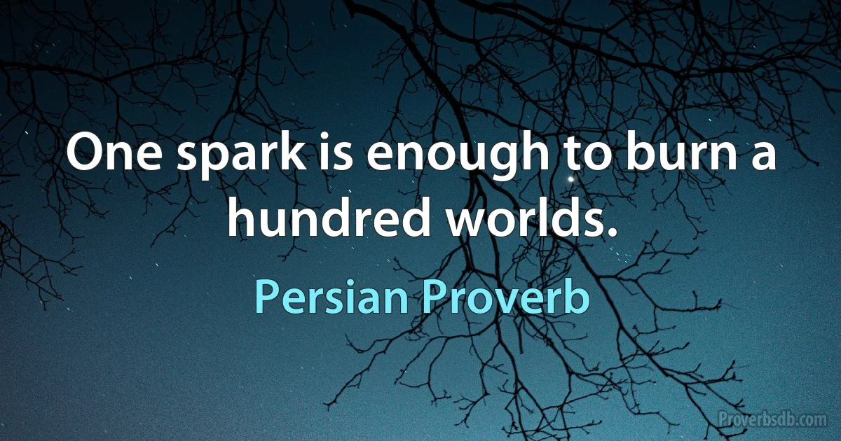 One spark is enough to burn a hundred worlds. (Persian Proverb)