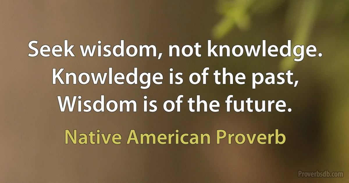 Seek wisdom, not knowledge. Knowledge is of the past, Wisdom is of the future. (Native American Proverb)
