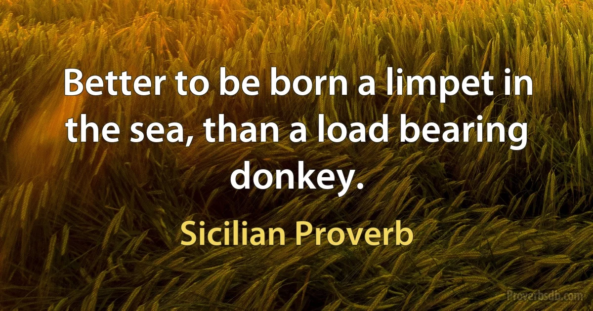 Better to be born a limpet in the sea, than a load bearing donkey. (Sicilian Proverb)