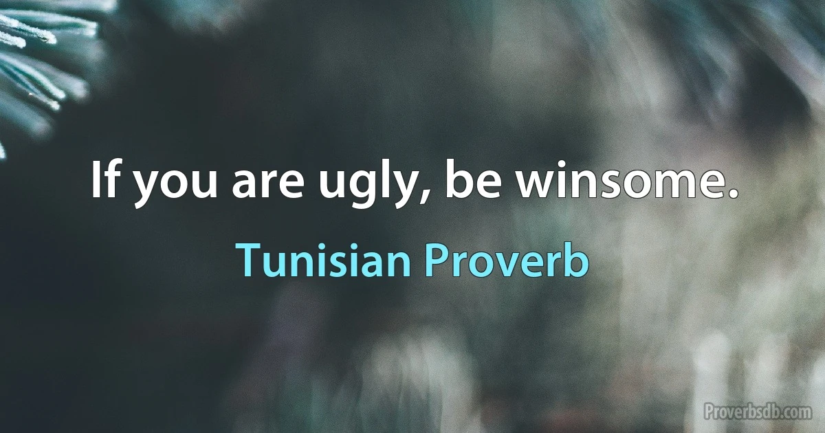 If you are ugly, be winsome. (Tunisian Proverb)