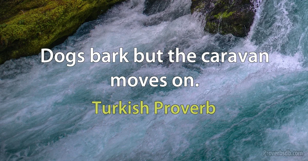 Dogs bark but the caravan moves on. (Turkish Proverb)