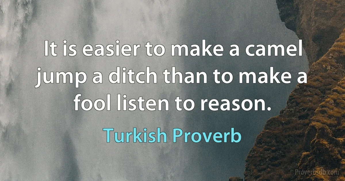 It is easier to make a camel jump a ditch than to make a fool listen to reason. (Turkish Proverb)