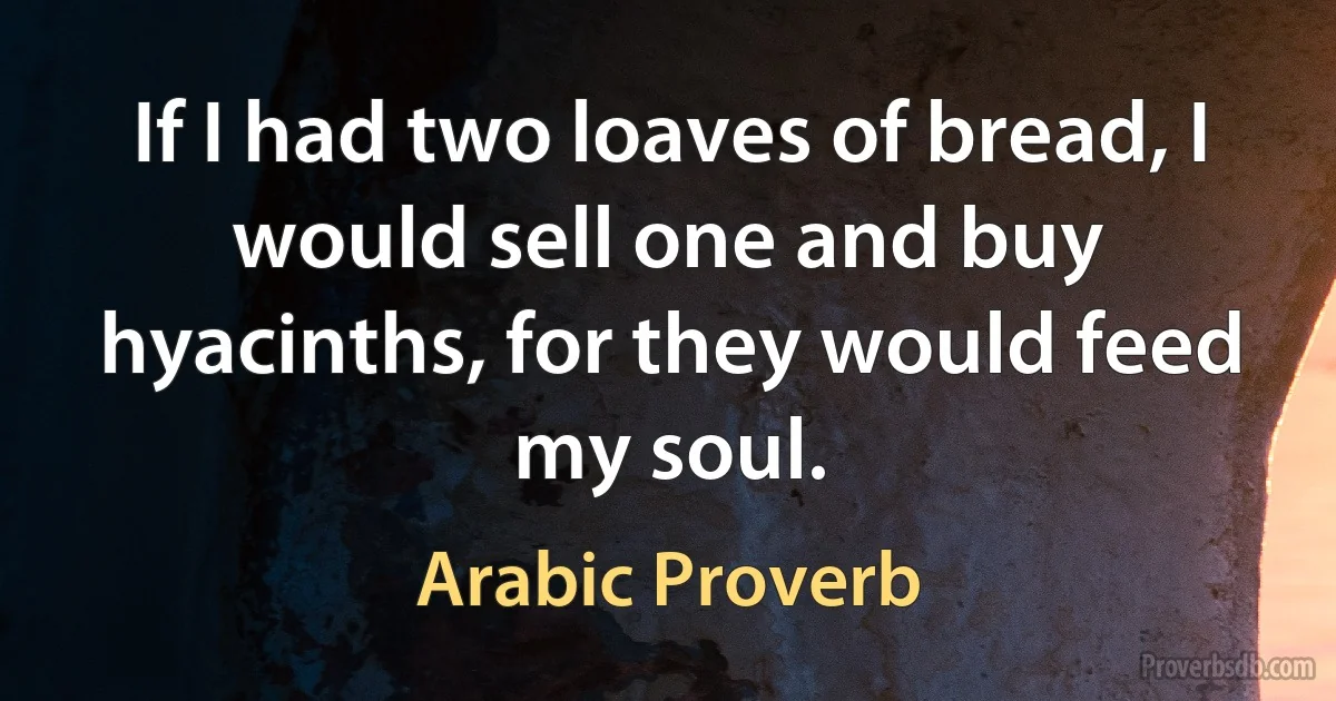 If I had two loaves of bread, I would sell one and buy hyacinths, for they would feed my soul. (Arabic Proverb)