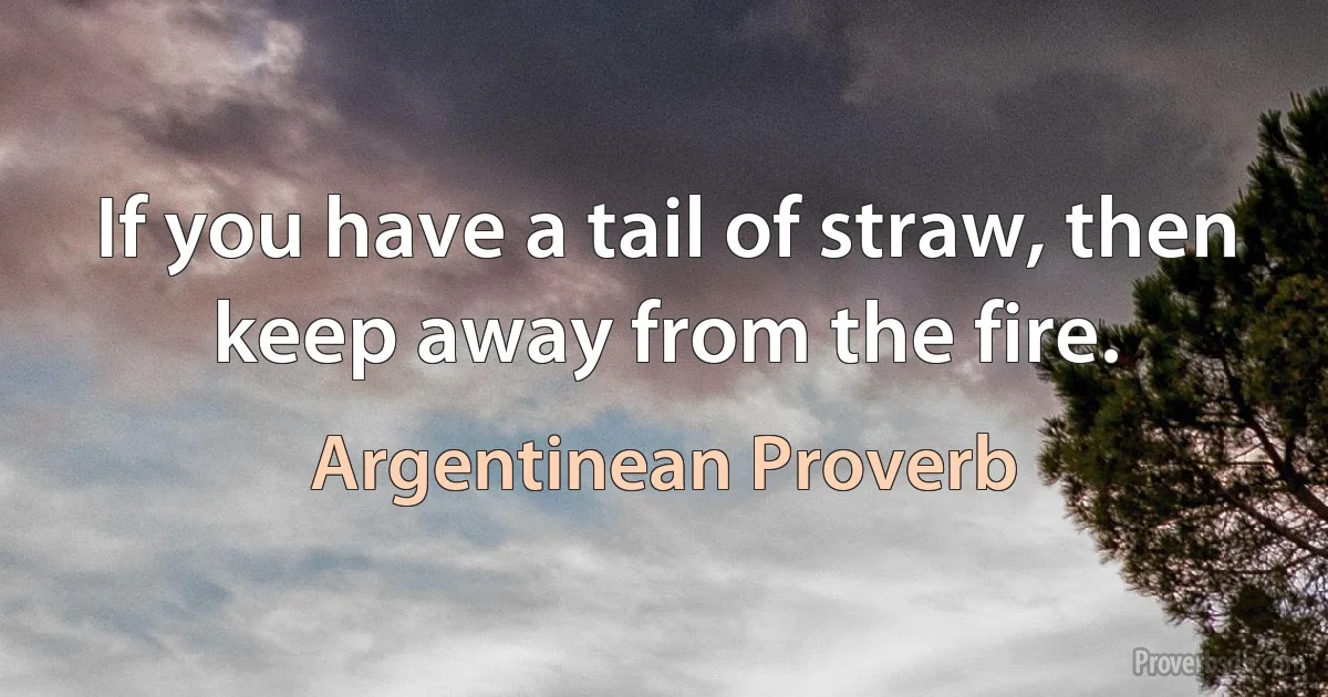 If you have a tail of straw, then keep away from the fire. (Argentinean Proverb)