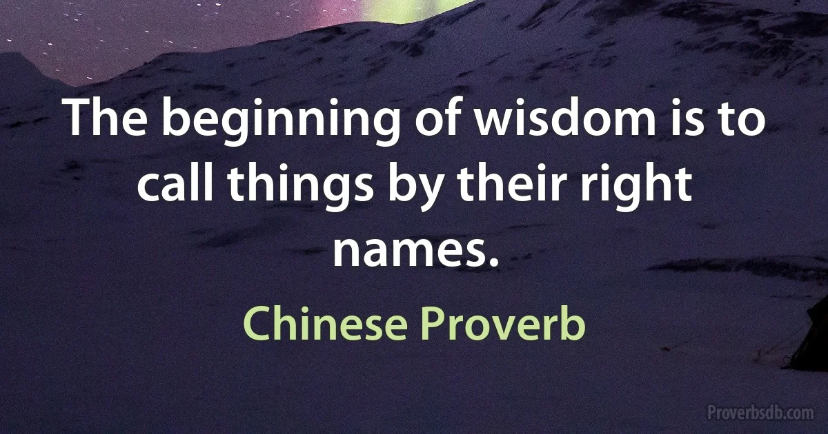 The beginning of wisdom is to call things by their right names. (Chinese Proverb)