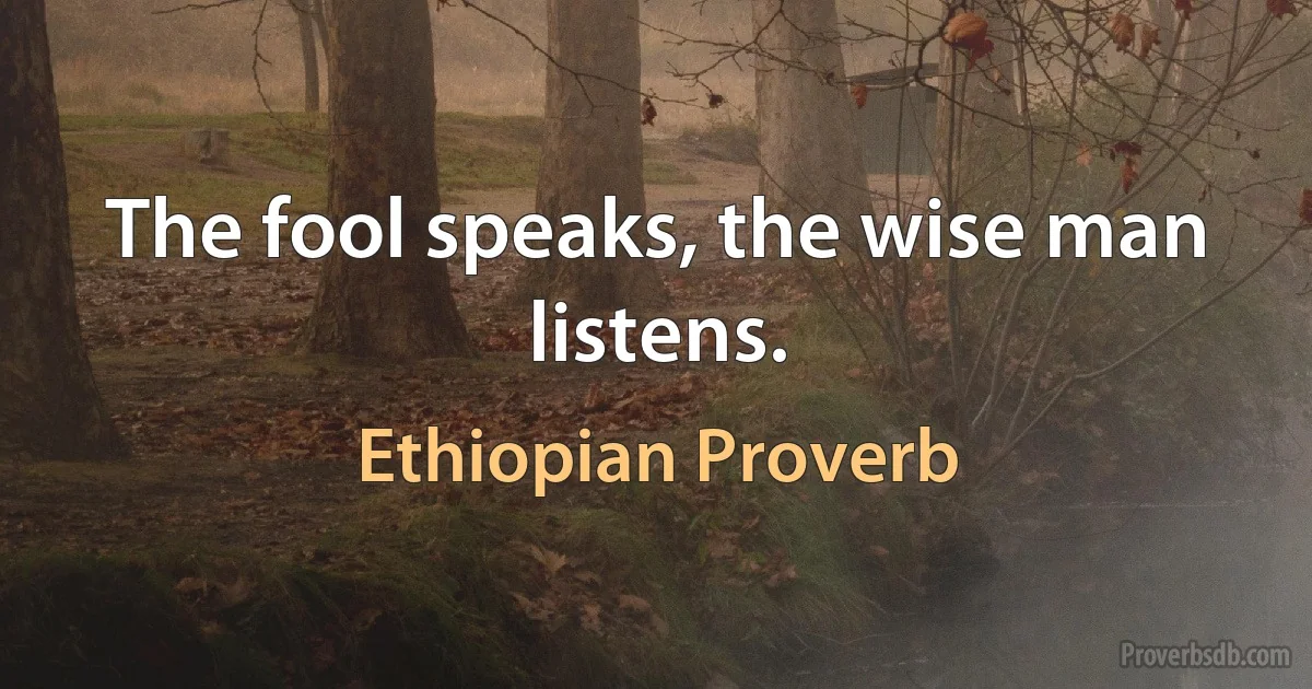 The fool speaks, the wise man listens. (Ethiopian Proverb)