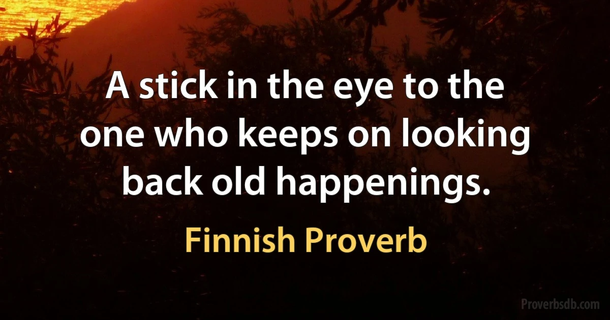 A stick in the eye to the one who keeps on looking back old happenings. (Finnish Proverb)