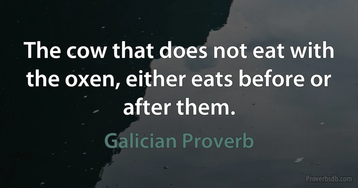 The cow that does not eat with the oxen, either eats before or after them. (Galician Proverb)