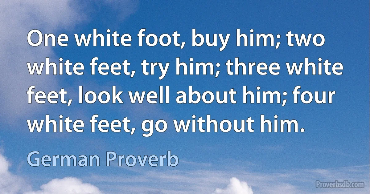 One white foot, buy him; two white feet, try him; three white feet, look well about him; four white feet, go without him. (German Proverb)