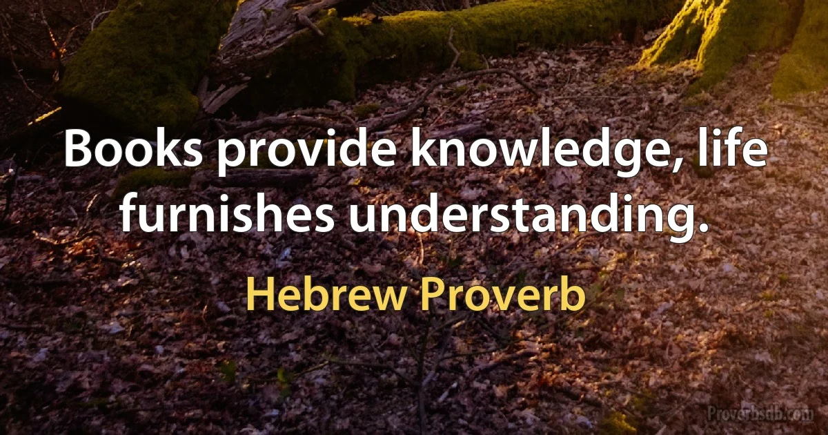 Books provide knowledge, life furnishes understanding. (Hebrew Proverb)