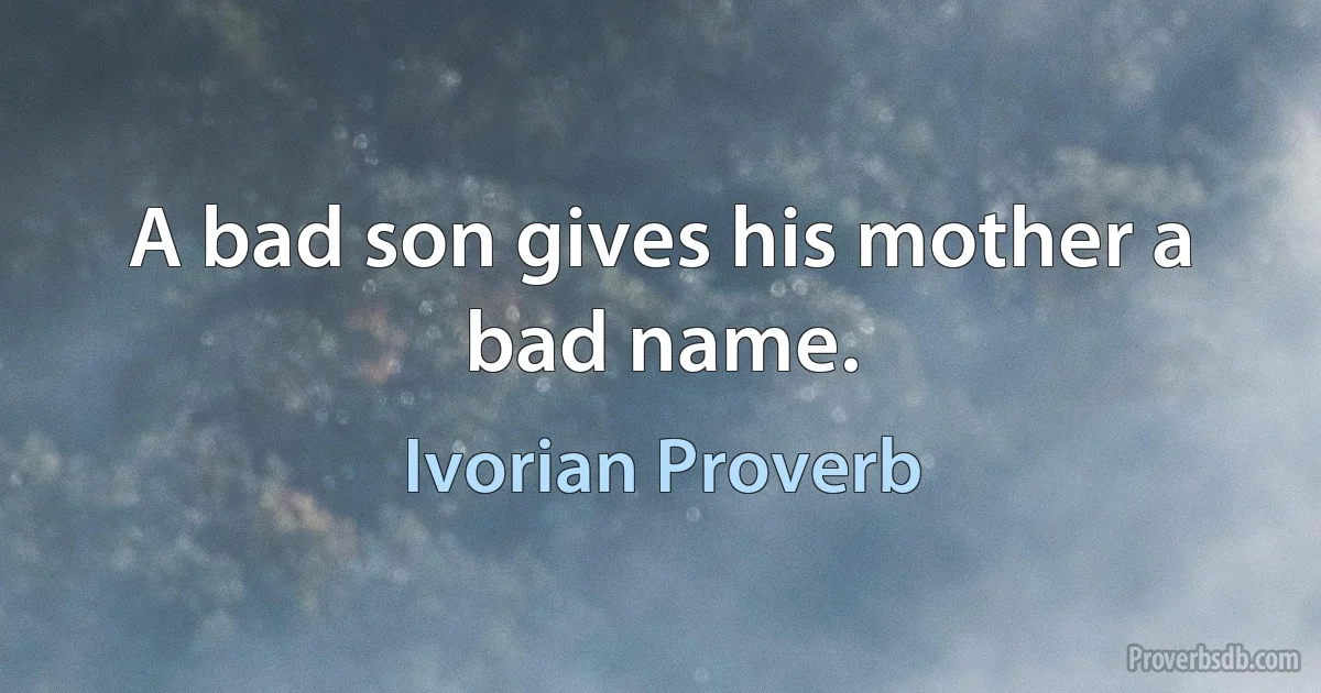 A bad son gives his mother a bad name. (Ivorian Proverb)