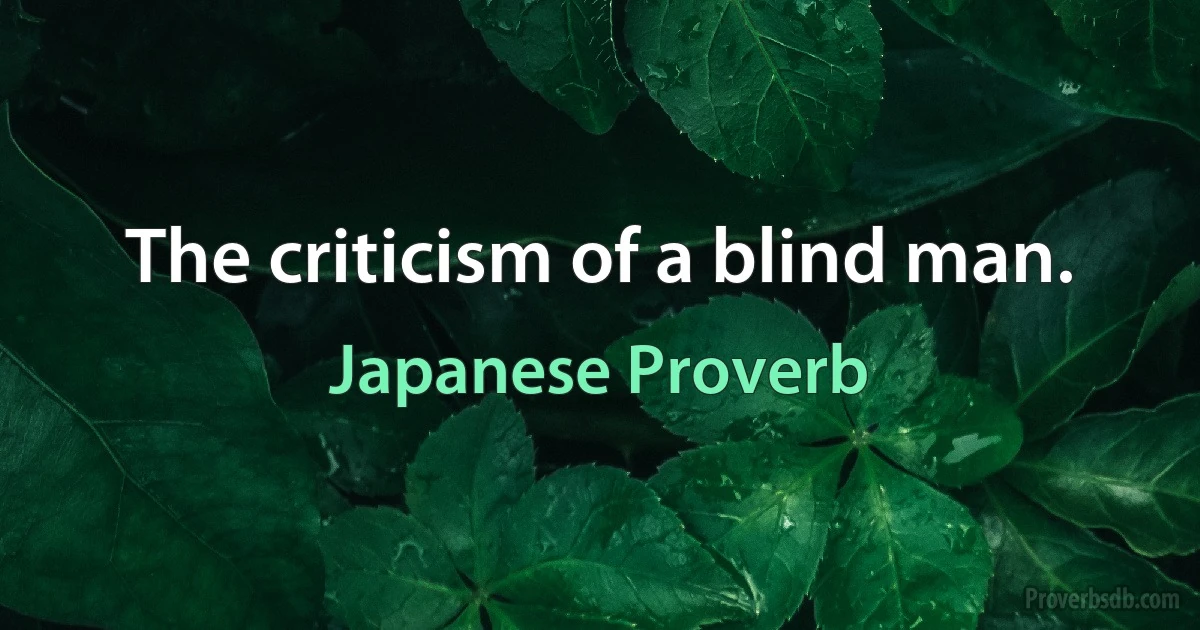 The criticism of a blind man. (Japanese Proverb)