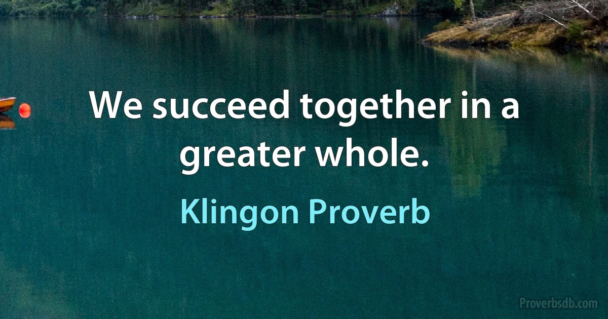 We succeed together in a greater whole. (Klingon Proverb)