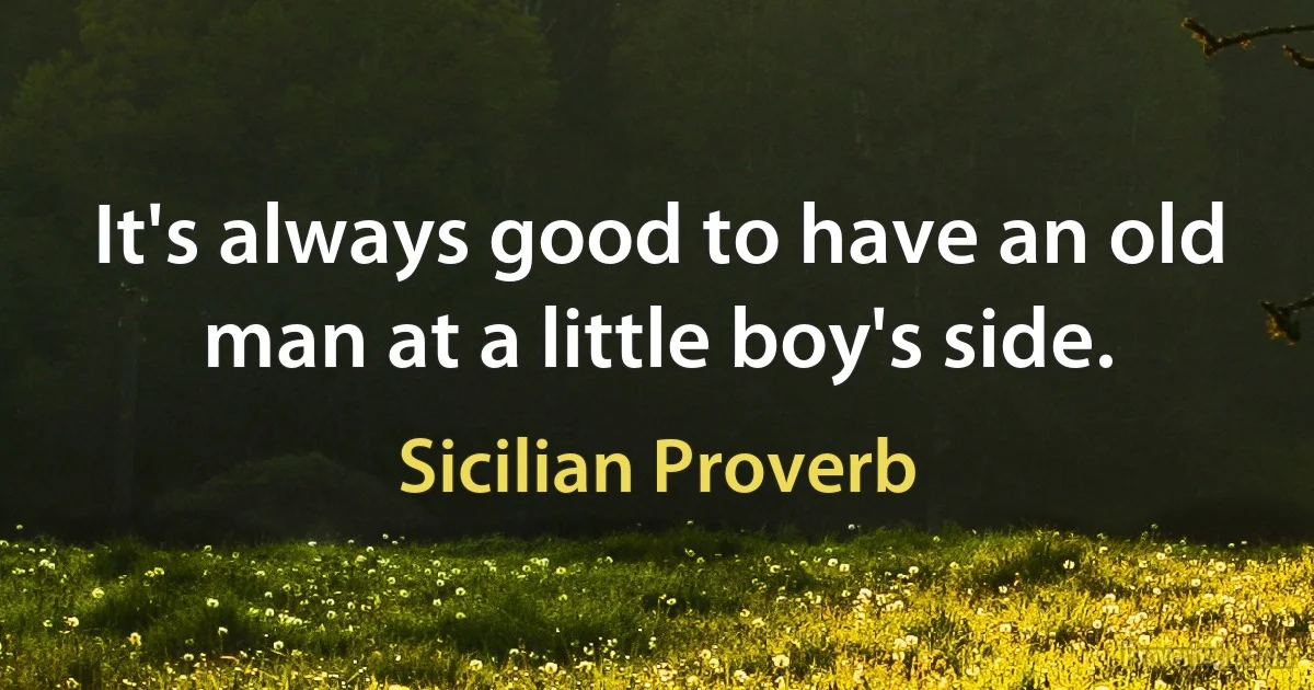 It's always good to have an old man at a little boy's side. (Sicilian Proverb)