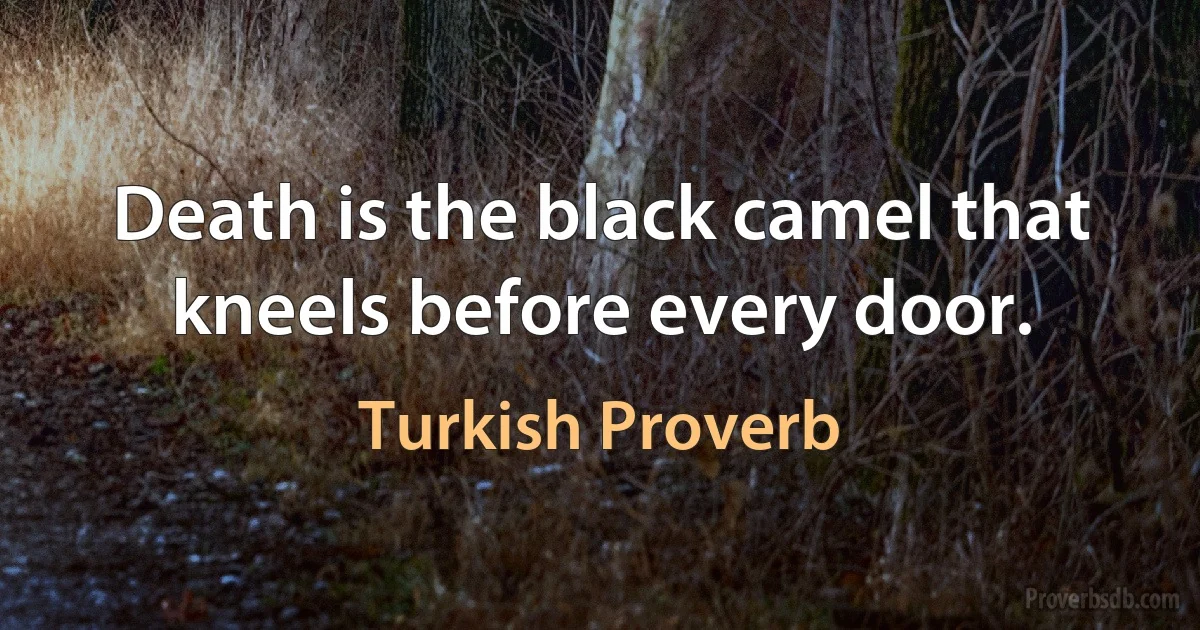 Death is the black camel that kneels before every door. (Turkish Proverb)