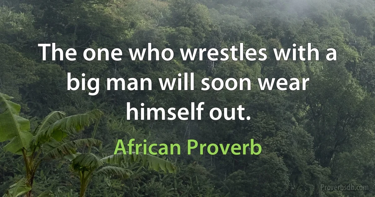 The one who wrestles with a big man will soon wear himself out. (African Proverb)