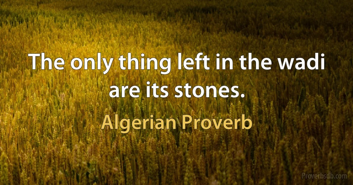 The only thing left in the wadi are its stones. (Algerian Proverb)