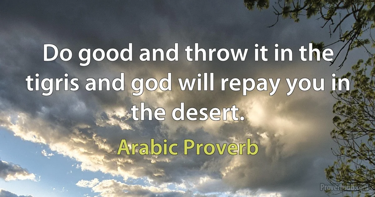 Do good and throw it in the tigris and god will repay you in the desert. (Arabic Proverb)