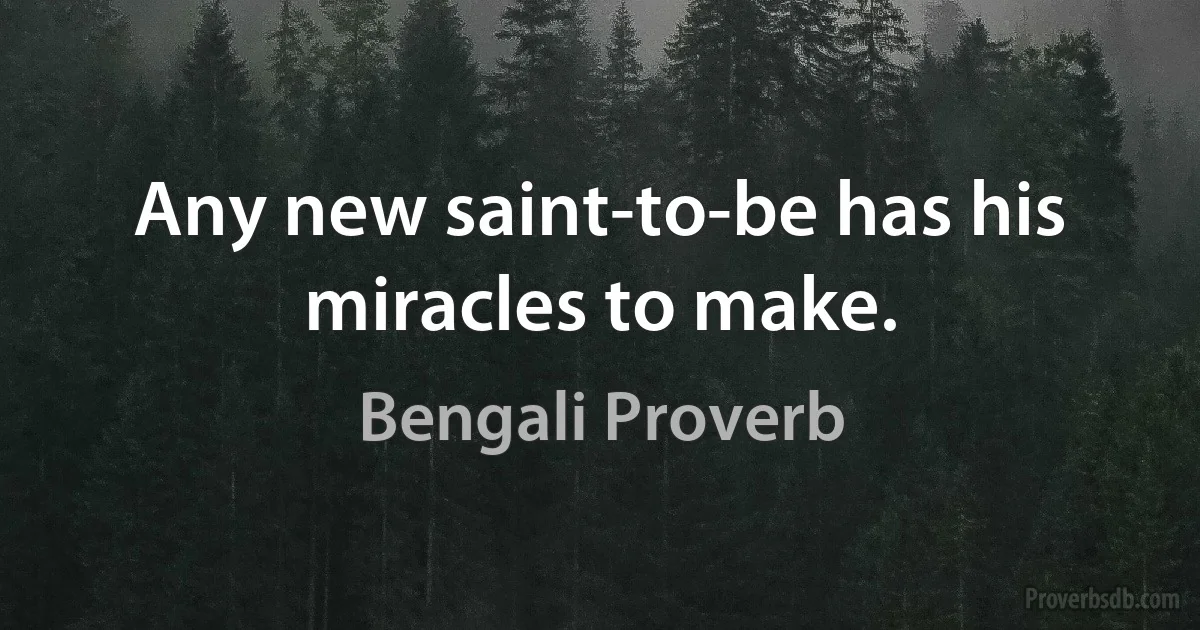 Any new saint-to-be has his miracles to make. (Bengali Proverb)