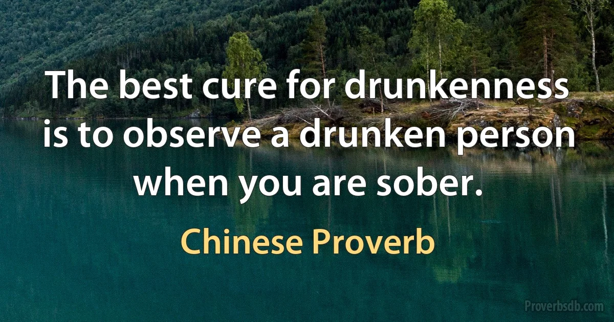 The best cure for drunkenness is to observe a drunken person when you are sober. (Chinese Proverb)