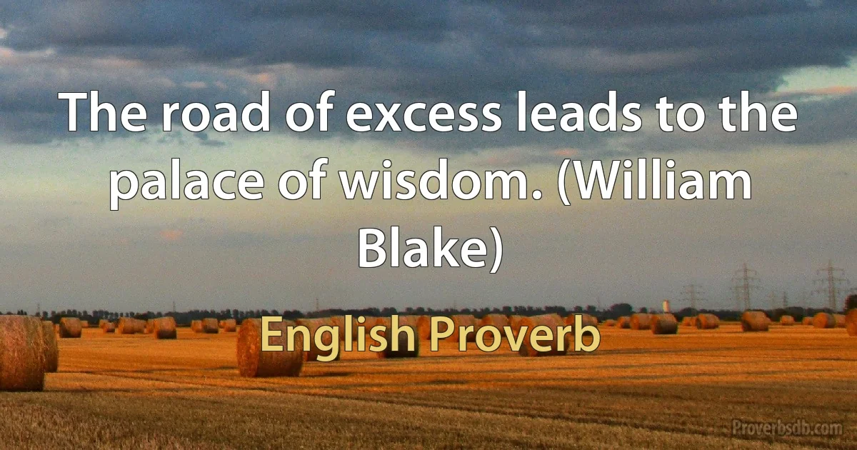 The road of excess leads to the palace of wisdom. (William Blake) (English Proverb)