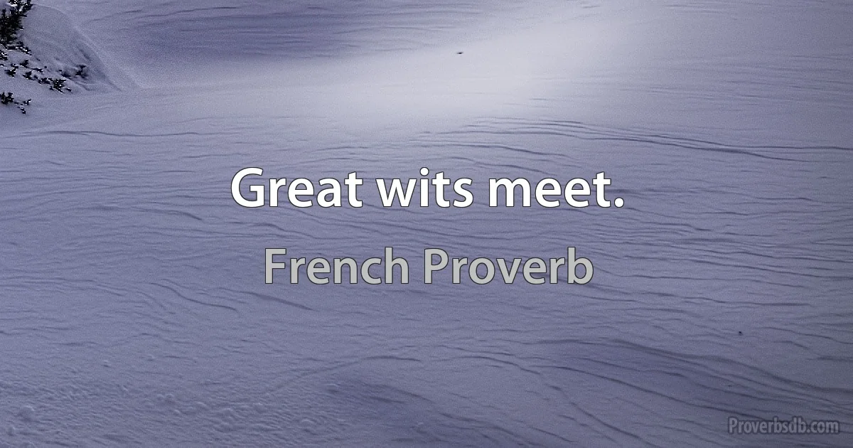 Great wits meet. (French Proverb)