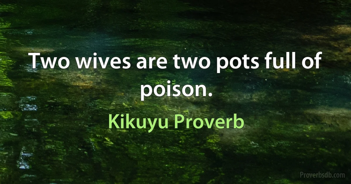 Two wives are two pots full of poison. (Kikuyu Proverb)