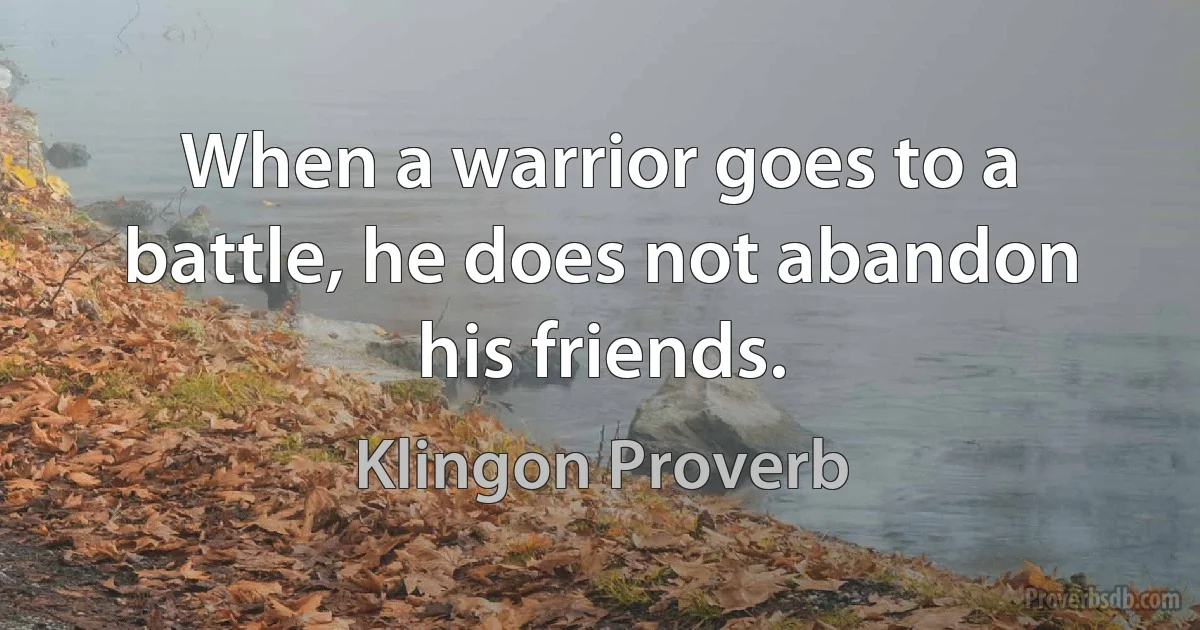 When a warrior goes to a battle, he does not abandon his friends. (Klingon Proverb)