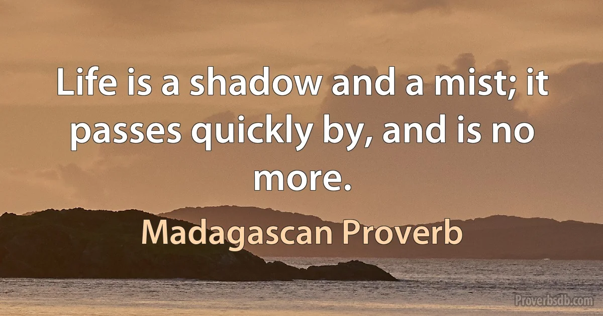 Life is a shadow and a mist; it passes quickly by, and is no more. (Madagascan Proverb)