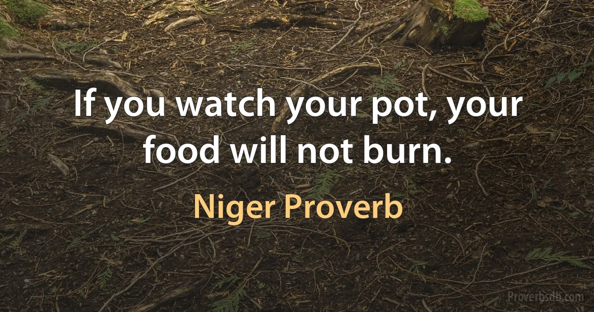 If you watch your pot, your food will not burn. (Niger Proverb)