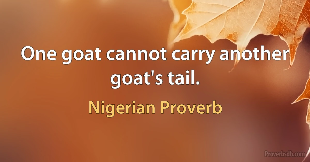 One goat cannot carry another goat's tail. (Nigerian Proverb)