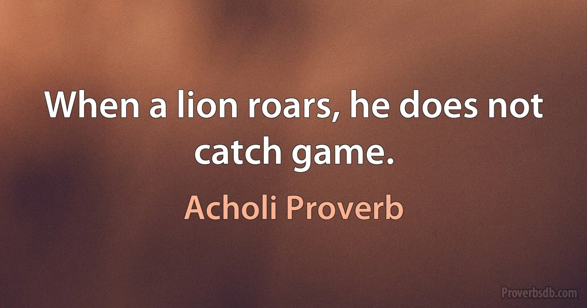 When a lion roars, he does not catch game. (Acholi Proverb)