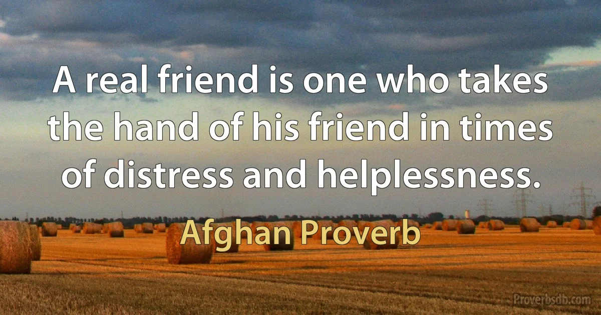 A real friend is one who takes the hand of his friend in times of distress and helplessness. (Afghan Proverb)