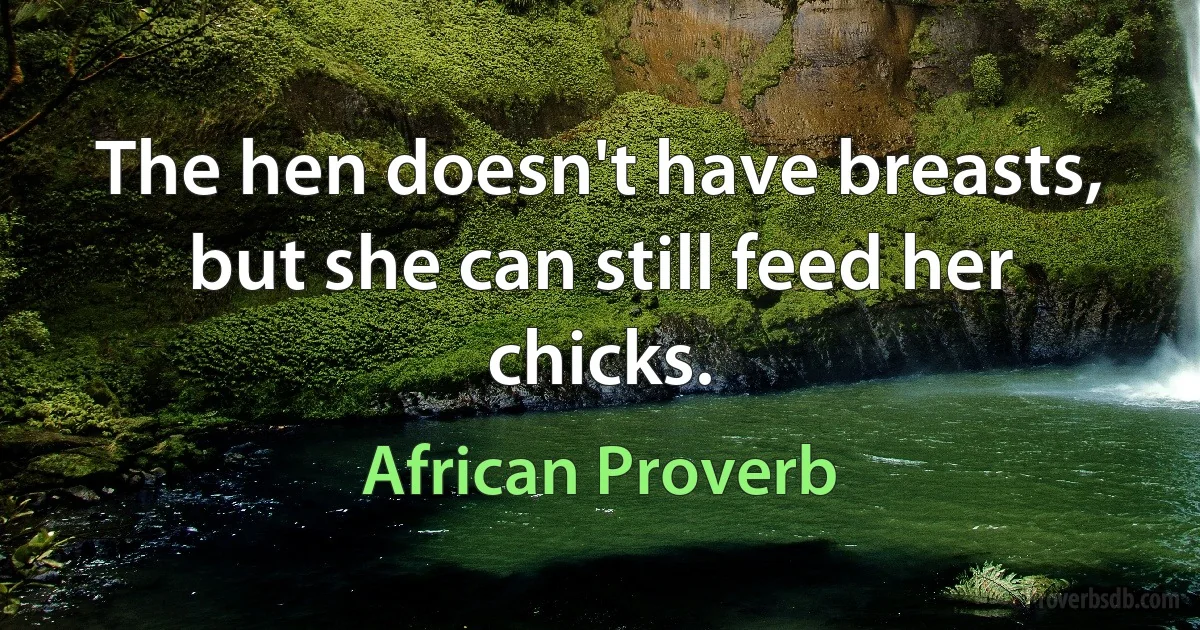 The hen doesn't have breasts, but she can still feed her chicks. (African Proverb)