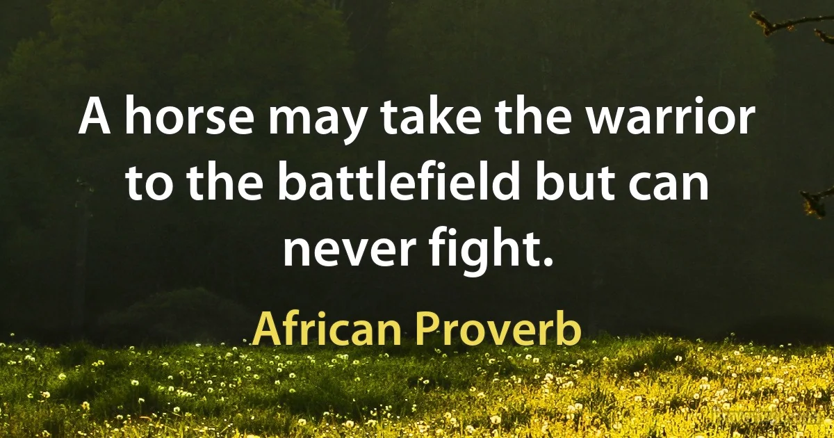 A horse may take the warrior to the battlefield but can never fight. (African Proverb)