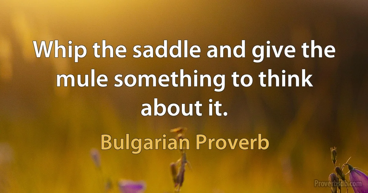 Whip the saddle and give the mule something to think about it. (Bulgarian Proverb)