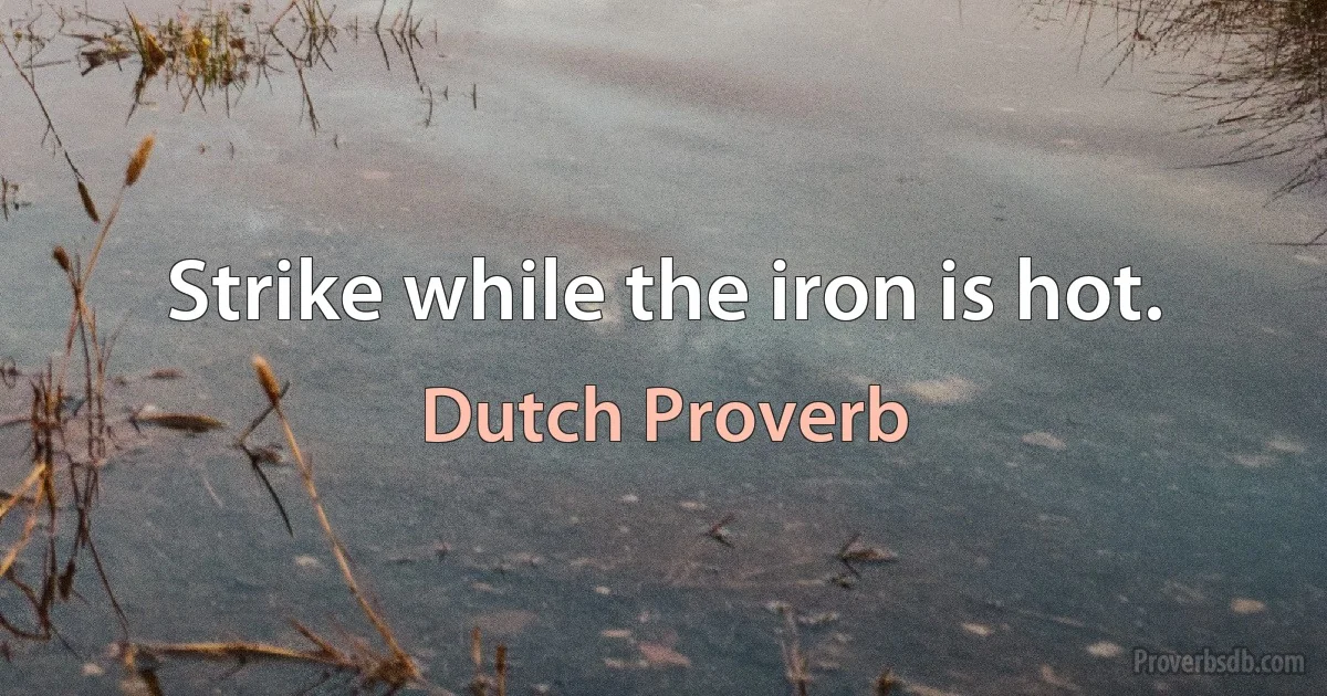 Strike while the iron is hot. (Dutch Proverb)